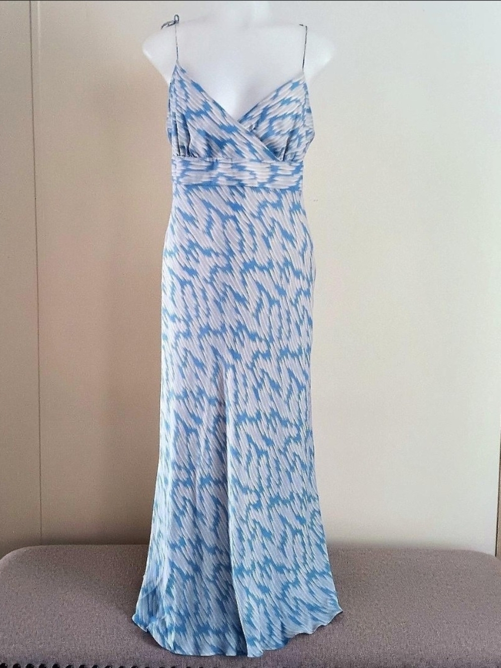 J. Crew Light Blue Patterned Spaghetti Strap Maxi Dress